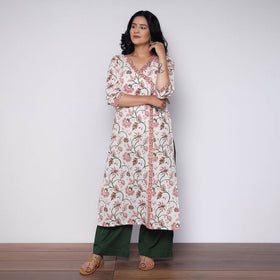  Sanganeri Hand Block Printed Cotton Long Kurta with Palazzo Set 