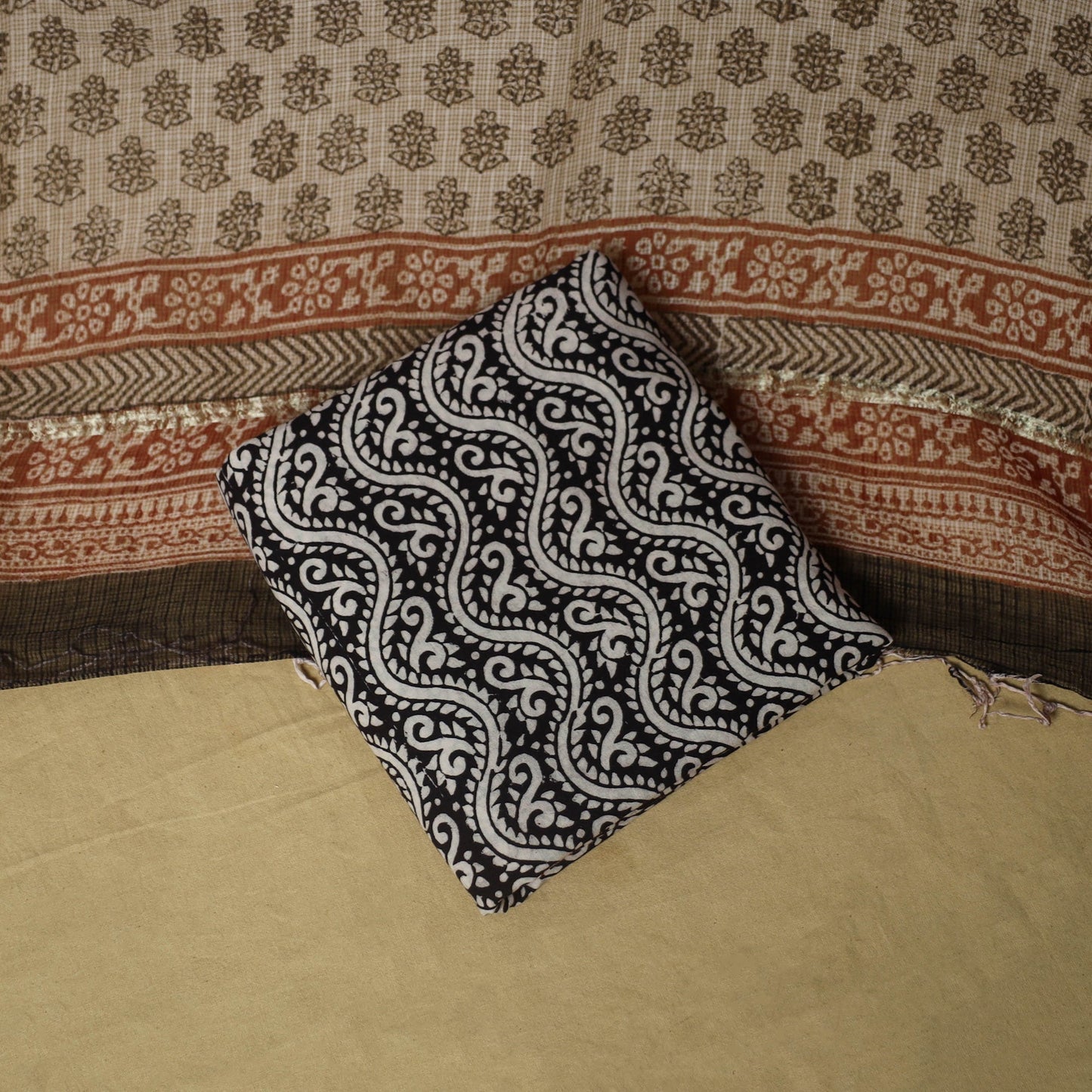 Hand block bagh print cotton 3pc unstitched dress material