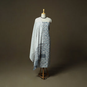 Hand block print cotton sanganeri 3pc unstitched dress