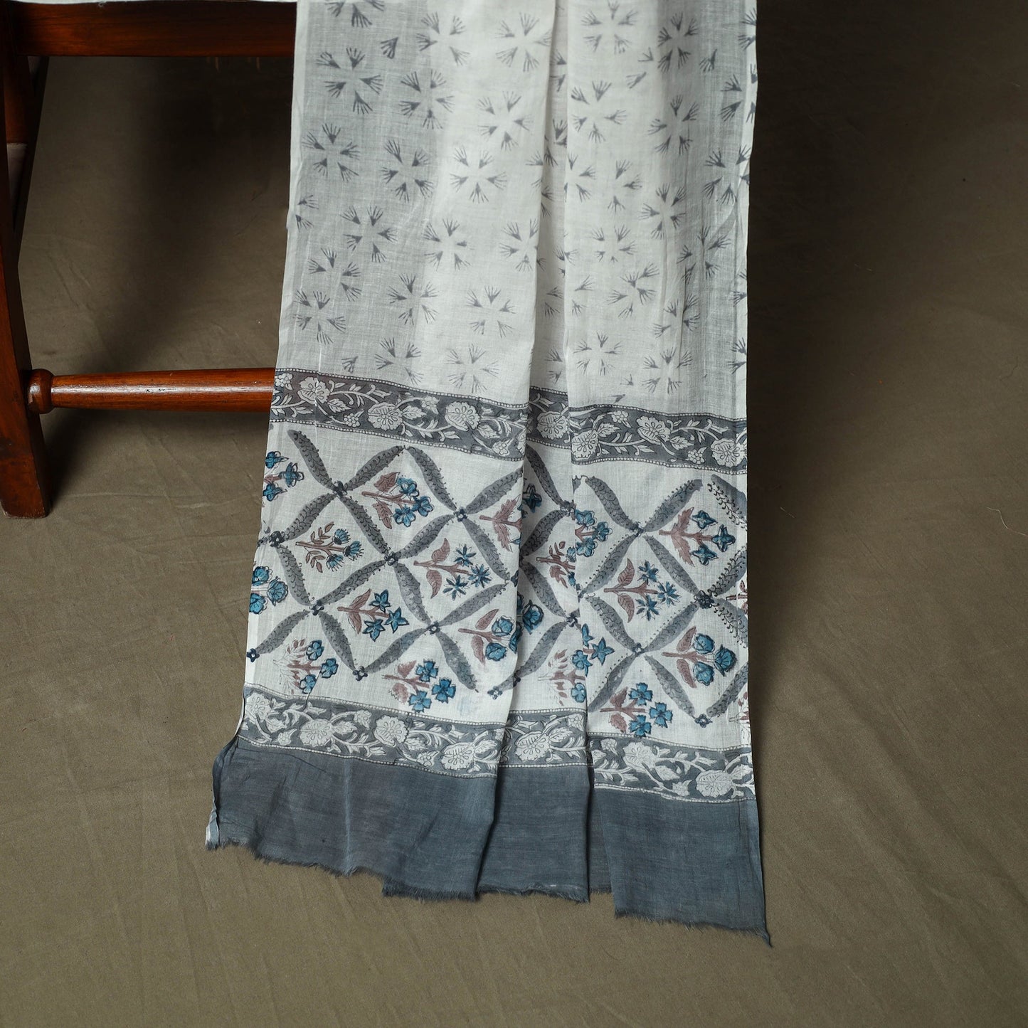 Hand block print cotton sanganeri 3pc unstitched dress
