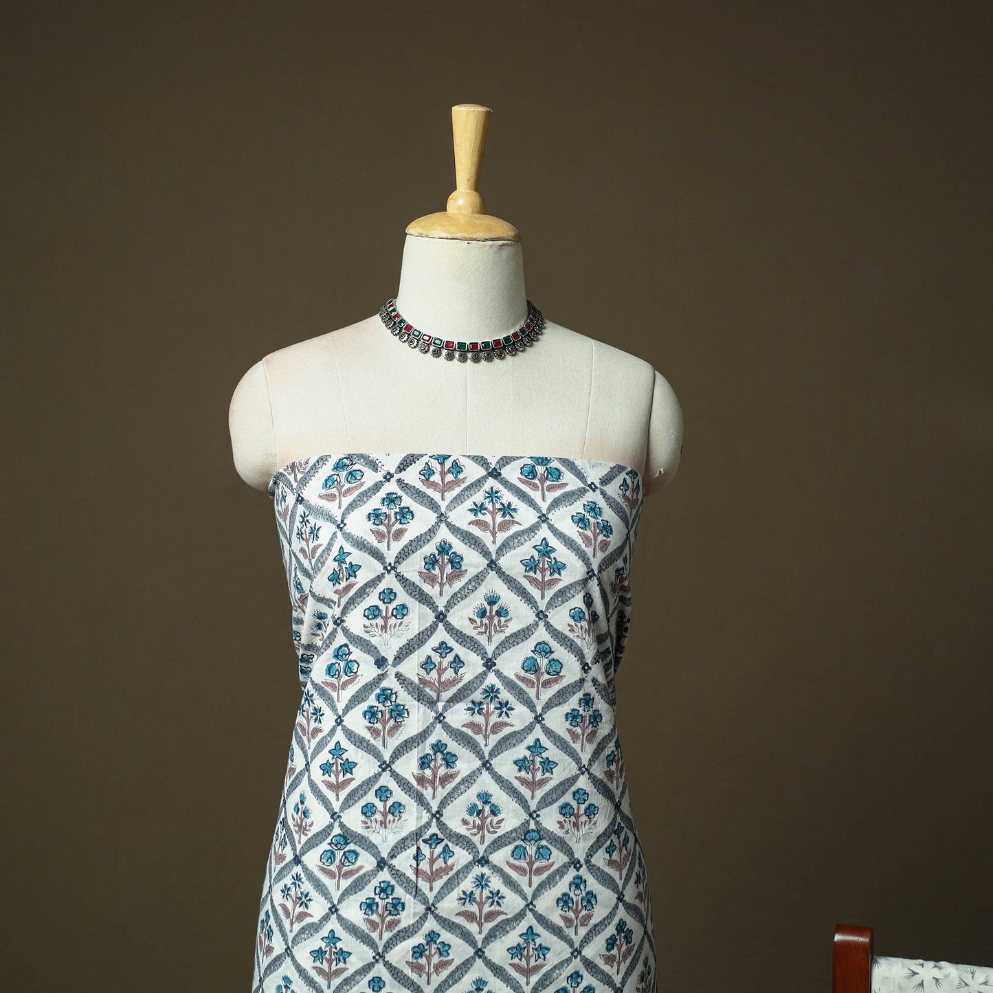 Hand block print cotton sanganeri 3pc unstitched dress