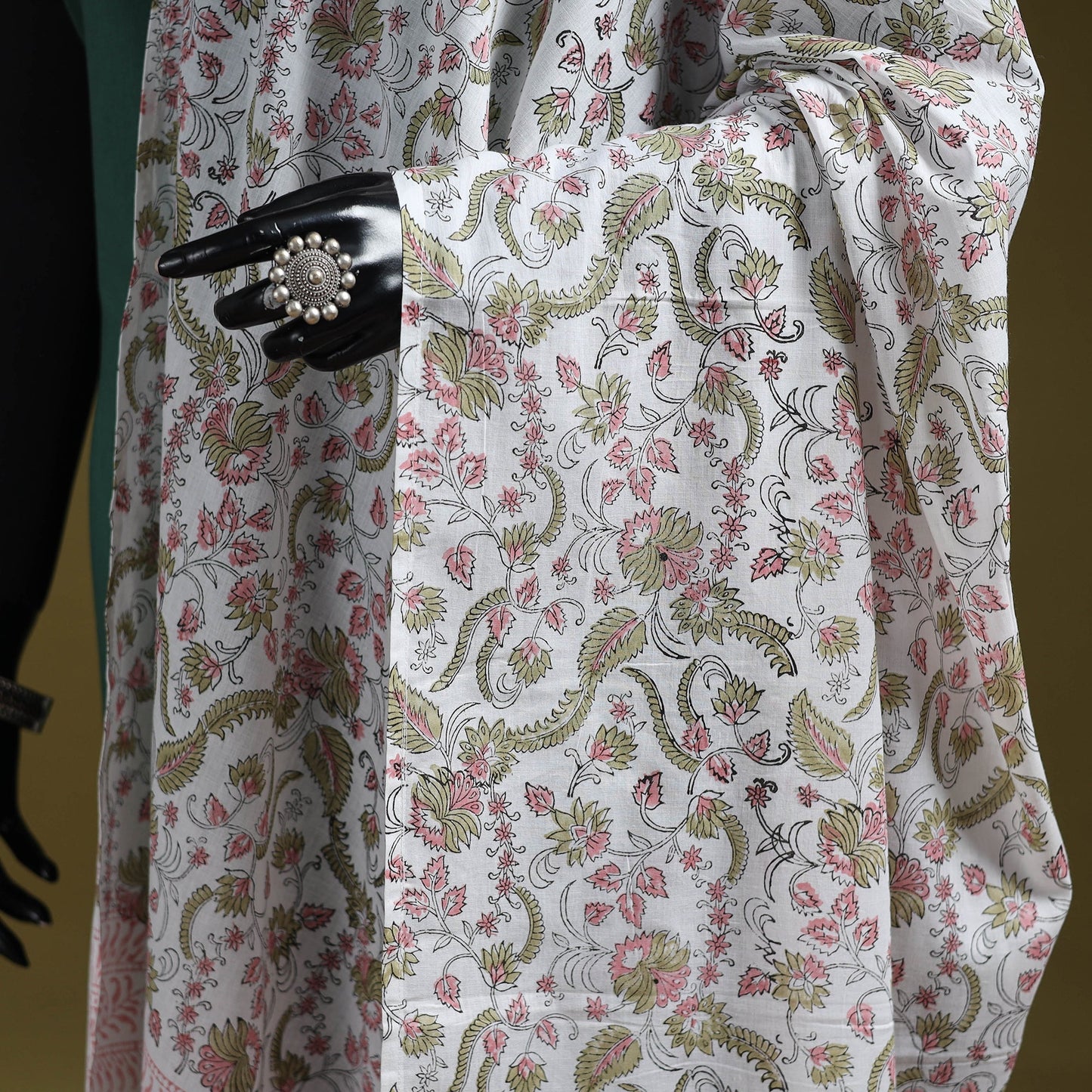 Hand cotton sanganeri floral dupatta 21 - handcrafted