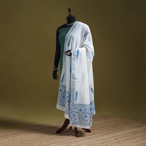 Hand cotton sanganeri floral dupatta 32 - handcrafted