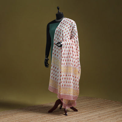 Hand cotton sanganeri floral dupatta 34 - handcrafted