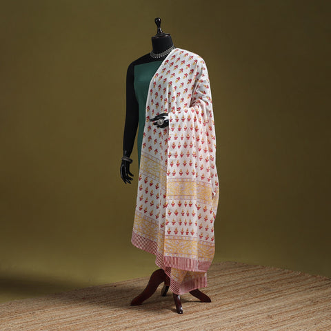 Hand cotton sanganeri floral dupatta 34 - handcrafted