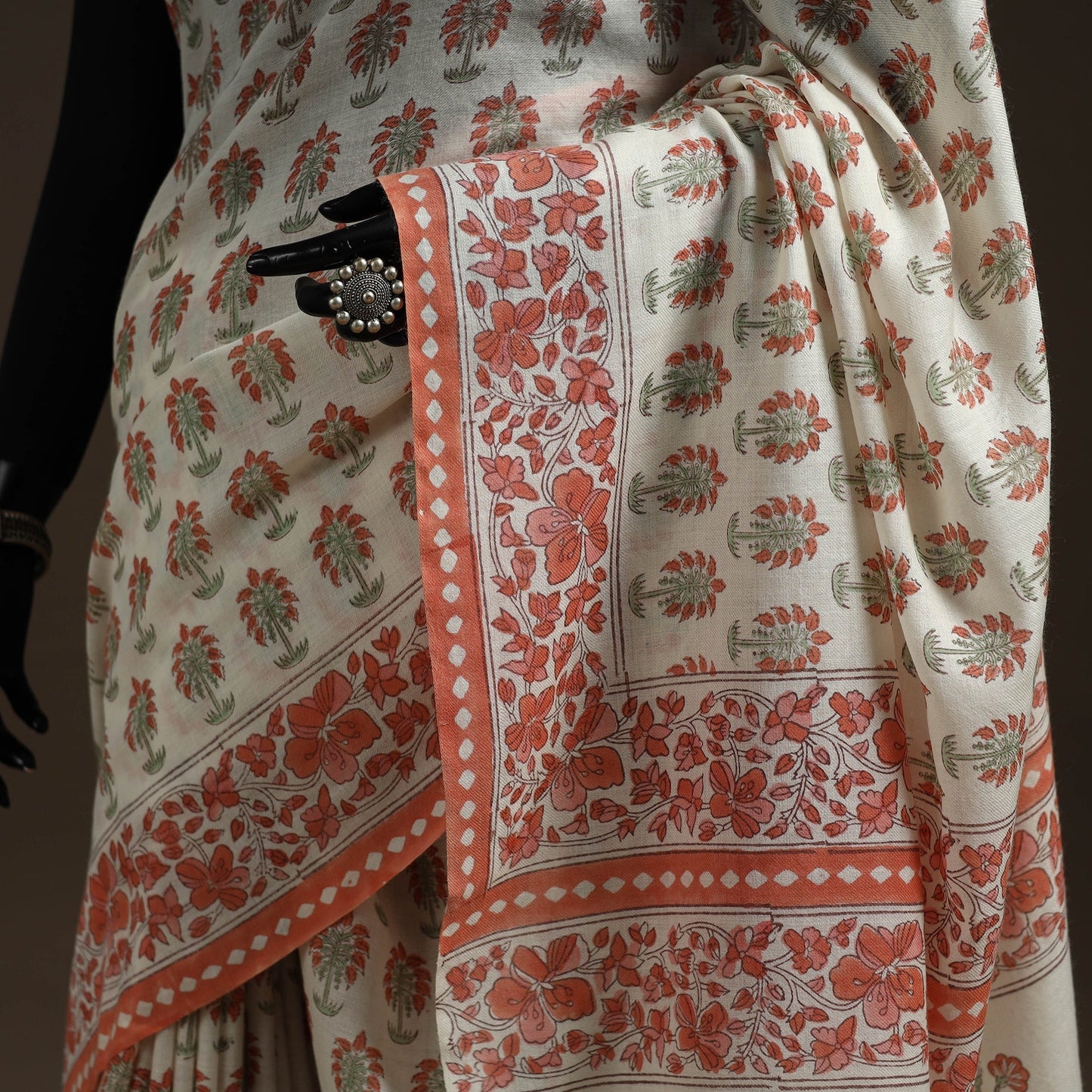 Hand merino wool sanganeri saree 05 - handcrafted