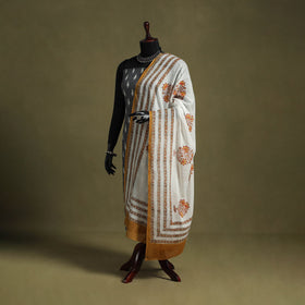 White - hand mul cotton sanganeri dupatta 25 - handcrafted