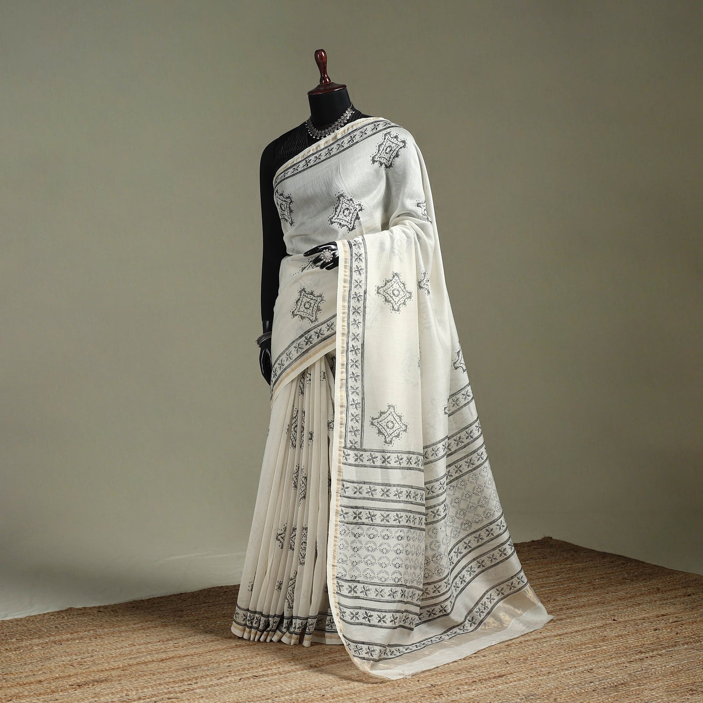 Hand block print natural dyed chanderi silk akola saree 06