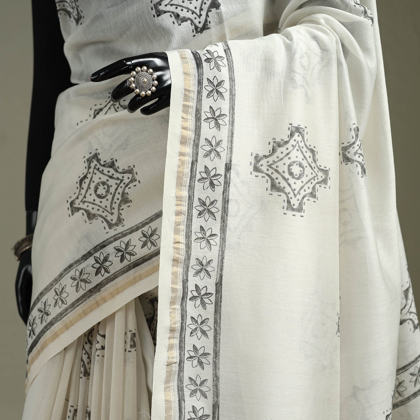 Hand block print natural dyed chanderi silk akola saree 06