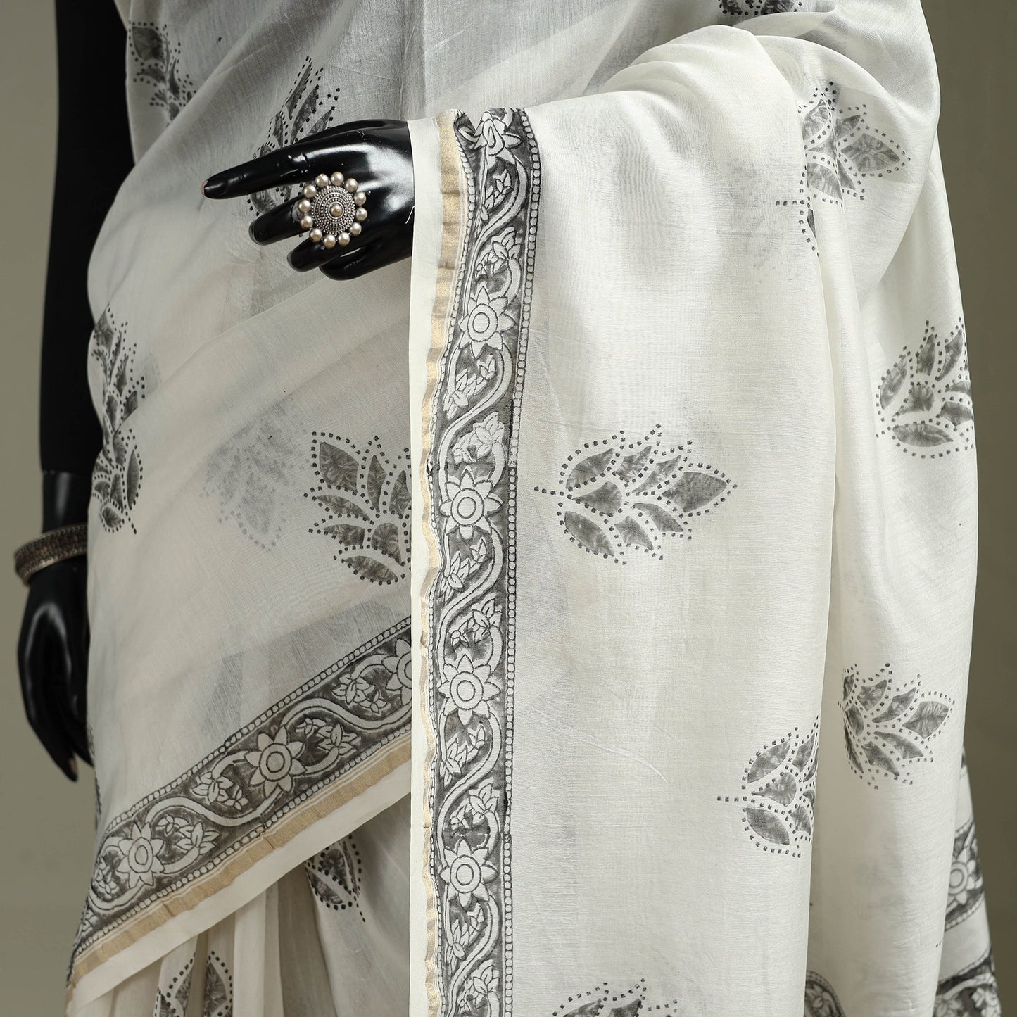 Hand block print natural dyed chanderi silk akola saree 09