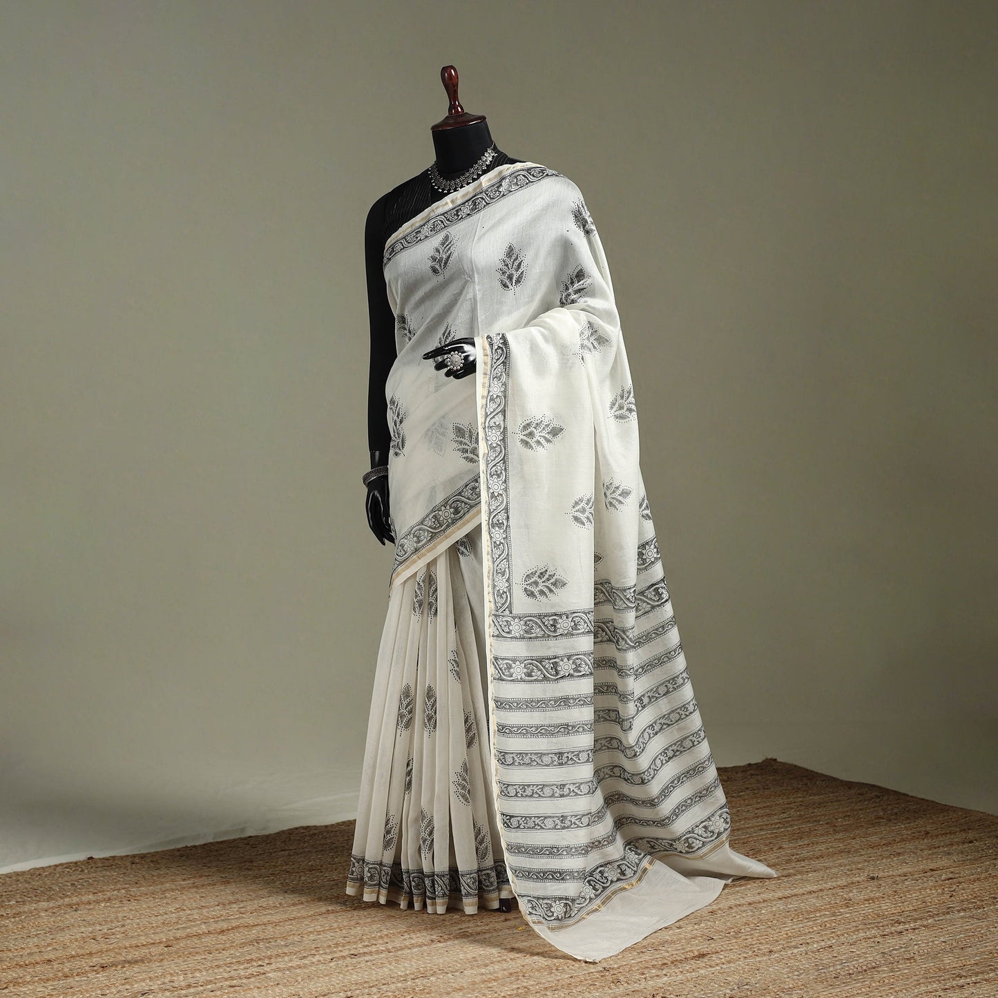 Hand block print natural dyed chanderi silk akola saree 09