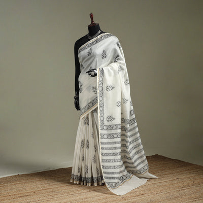 Hand block print natural dyed chanderi silk akola saree 09