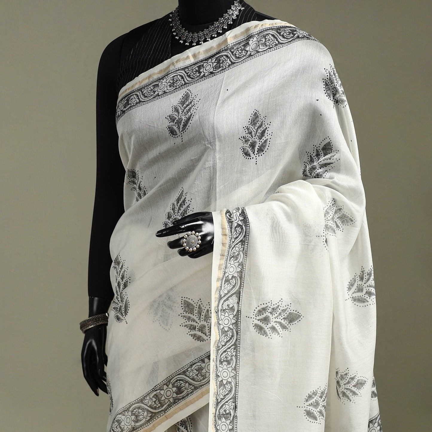 Hand block print natural dyed chanderi silk akola saree 09