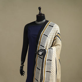 Hand natural dyed linen dupatta with tassels 04