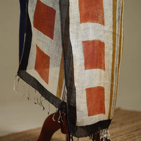 Hand natural dyed linen dupatta with tassels 05