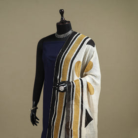 Hand natural dyed linen dupatta with tassels 08
