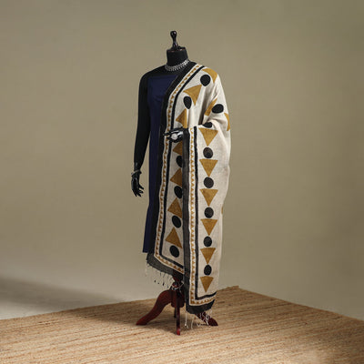 Hand natural dyed linen dupatta with tassels 09