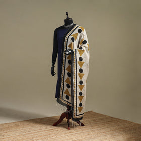 Hand natural dyed linen dupatta with tassels 09