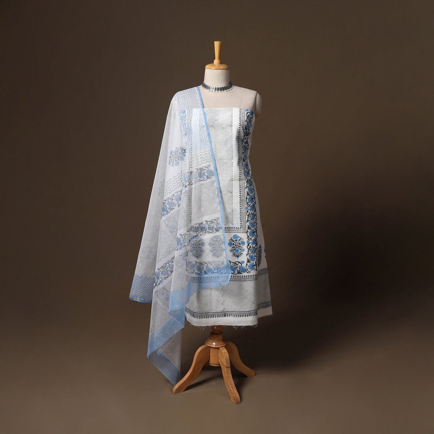 Hand block print sanganeri cotton 3pc unstitched dress