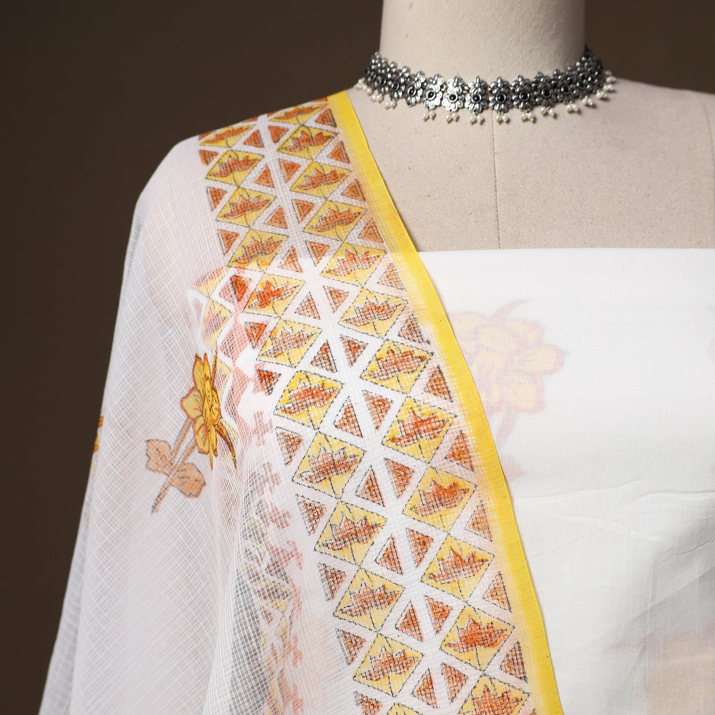 Hand block print sanganeri cotton 3pc unstitched dress