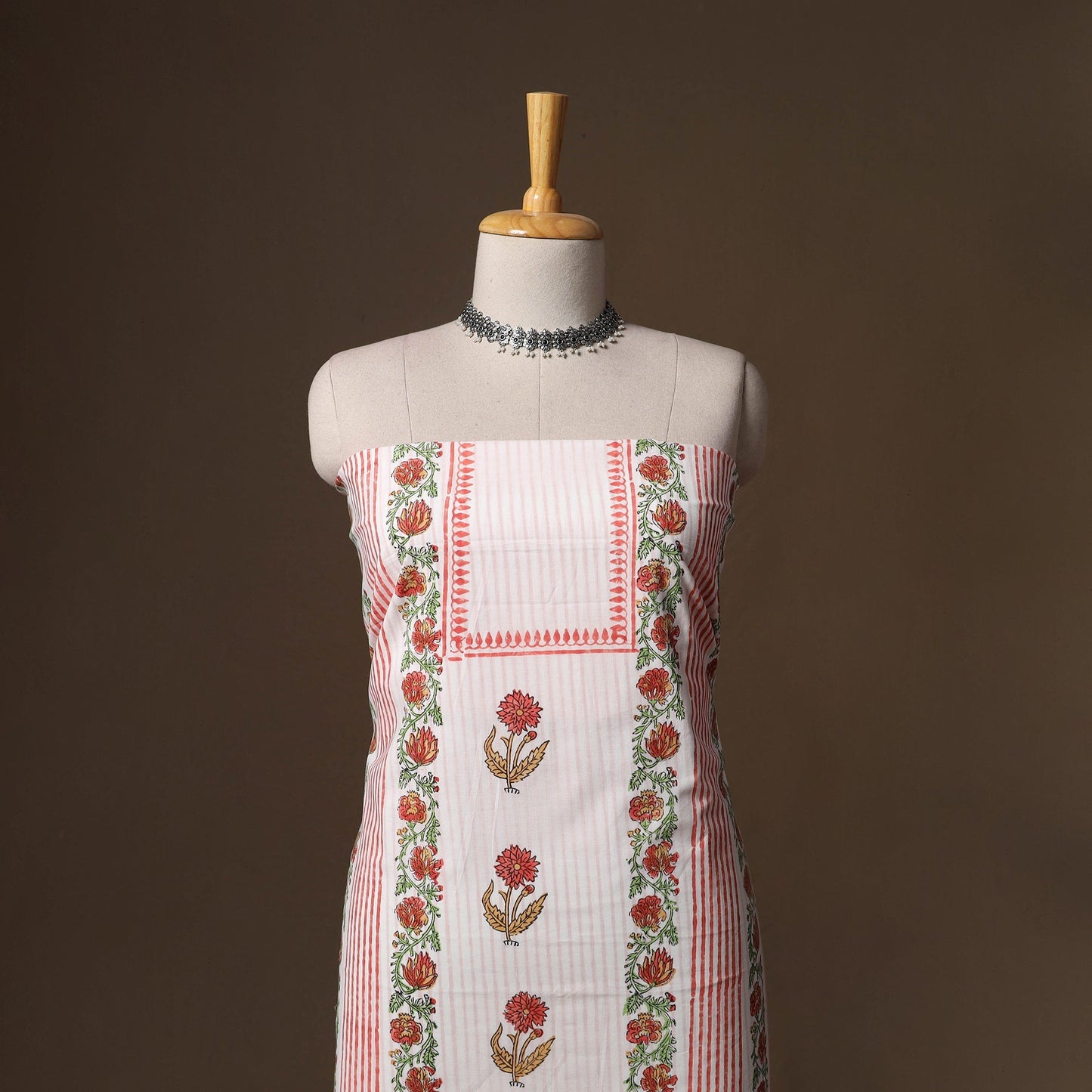 Hand block print sanganeri cotton 3pc unstitched dress