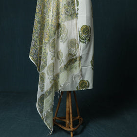 Hand block print sanganeri cotton 3pc unstitched dress
