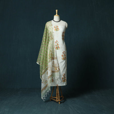 Hand block print sanganeri cotton 3pc unstitched dress