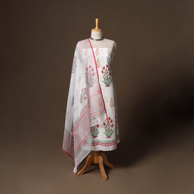 Hand block print sanganeri cotton 3pc unstitched dress
