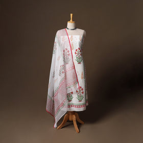 Hand block print sanganeri cotton 3pc unstitched dress