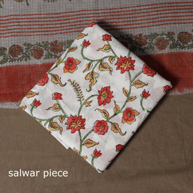 Hand block print sanganeri cotton 3pc unstitched dress