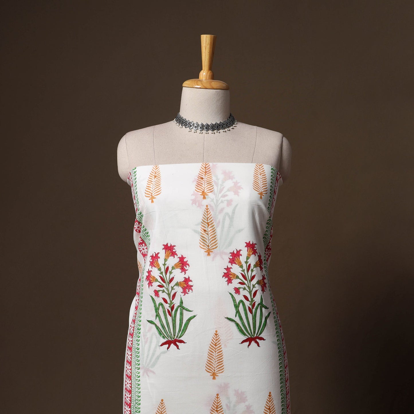Hand block print sanganeri cotton 3pc unstitched dress