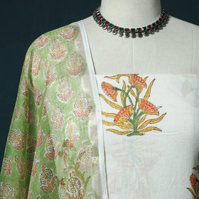 Hand block print sanganeri cotton 3pc unstitched dress