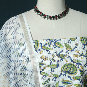 Hand block print sanganeri cotton 3pc unstitched dress