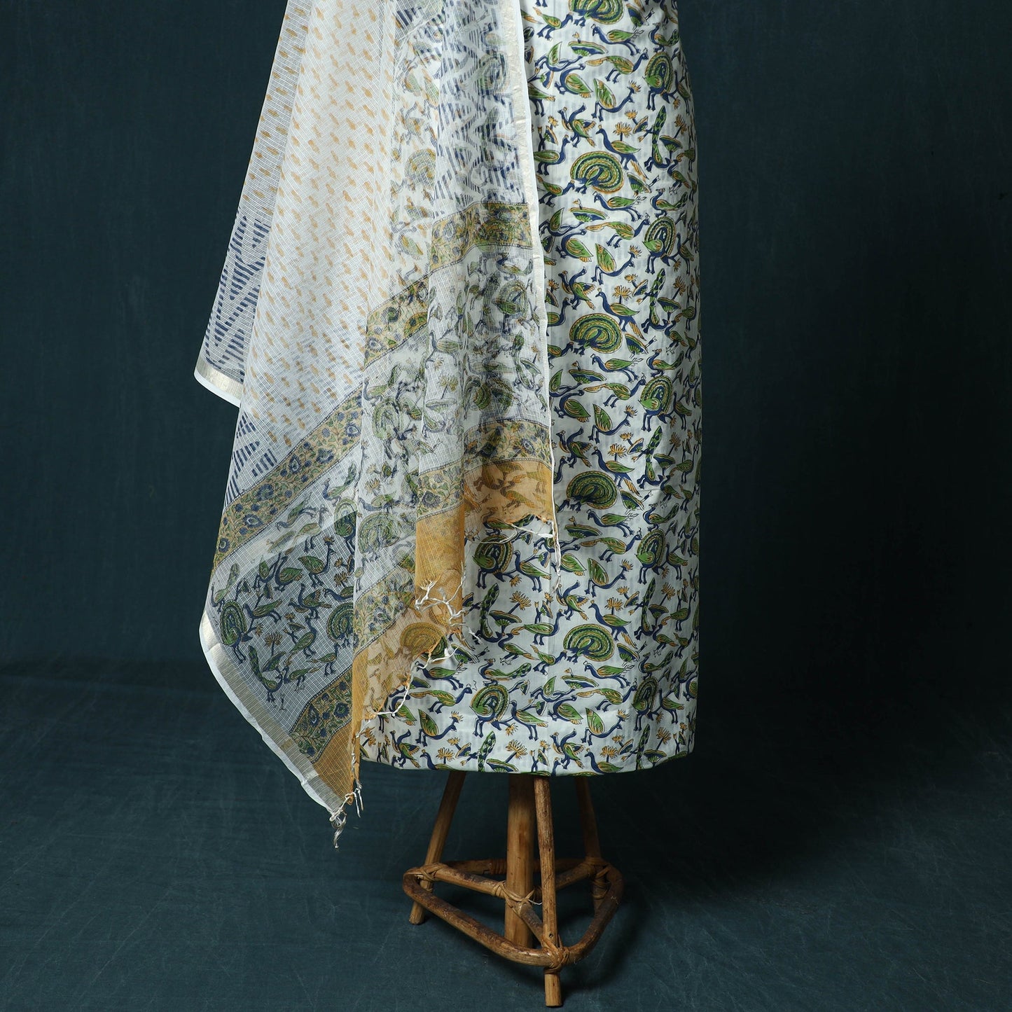 Hand block print sanganeri cotton 3pc unstitched dress