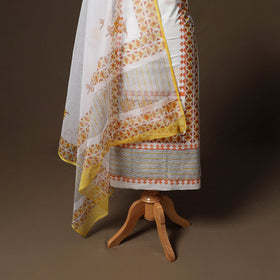 Hand block print sanganeri cotton 3pc unstitched dress