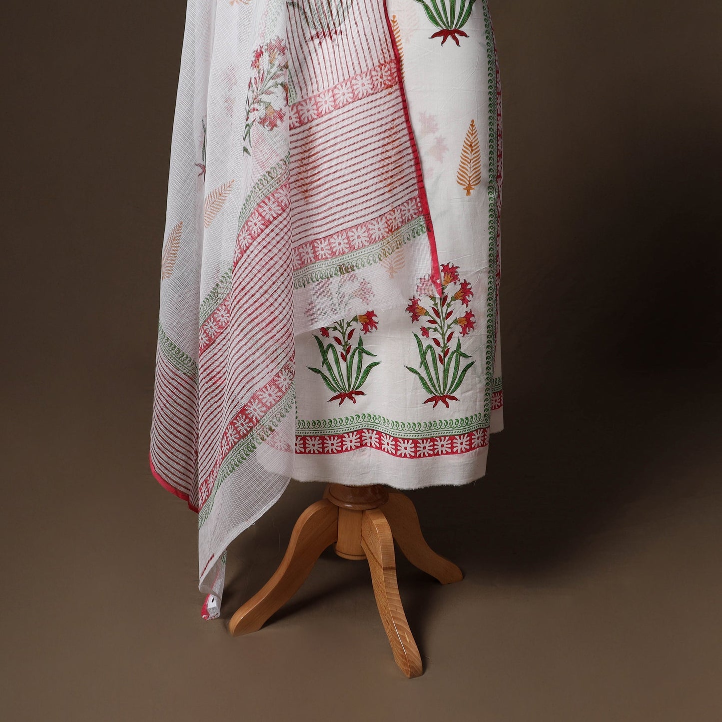 Hand block print sanganeri cotton 3pc unstitched dress