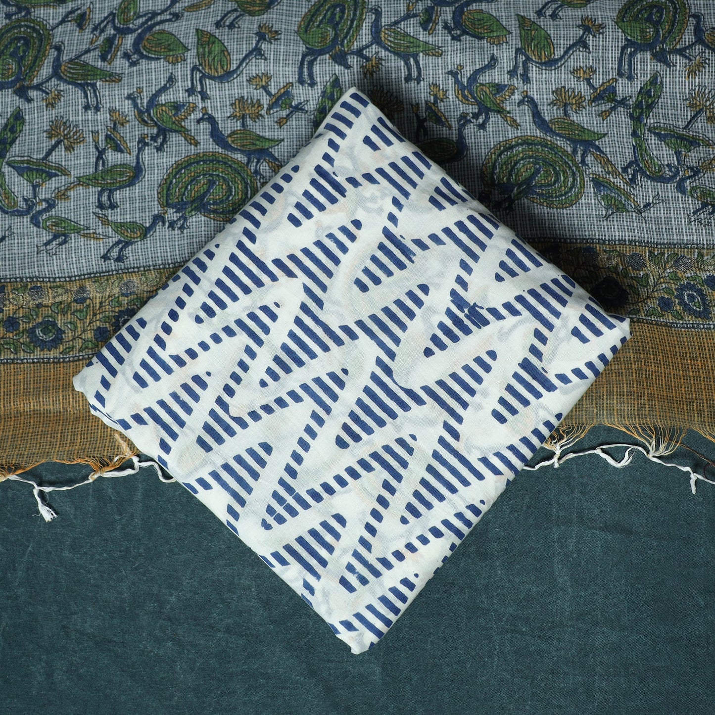 Hand block print sanganeri cotton 3pc unstitched dress