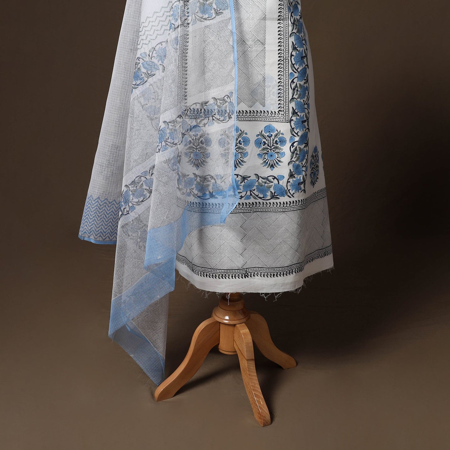 Hand block print sanganeri cotton 3pc unstitched dress