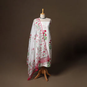 Hand block print sanganeri cotton 3pc unstitched dress