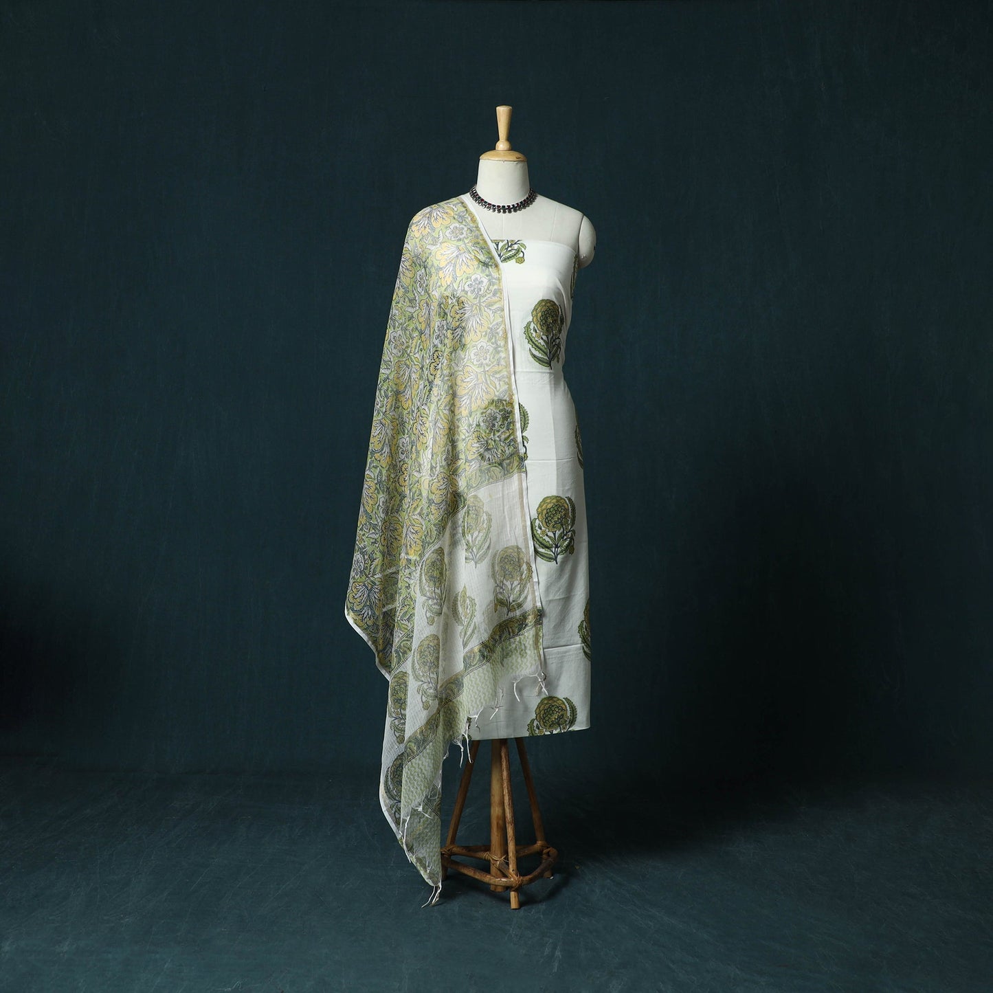 Hand block print sanganeri cotton 3pc unstitched dress