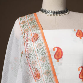 Hand block print sanganeri cotton 3pc unstitched dress