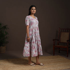 White - hand tiered sanganeri dress 02 - handcrafted