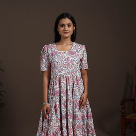 White - hand tiered sanganeri dress 02 - handcrafted