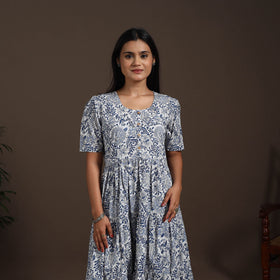 White - hand tiered sanganeri dress 03 - handcrafted