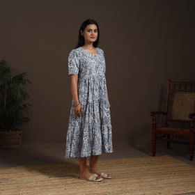 White - hand tiered sanganeri dress 03 - handcrafted