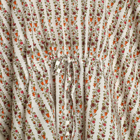 White - hand printed cotton kaftan & pyjama night suit set