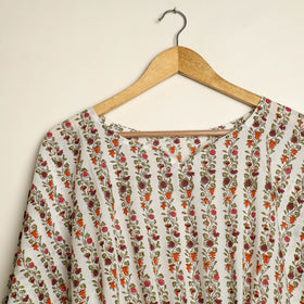 White - hand printed cotton kaftan & pyjama night suit set