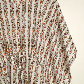White - hand printed cotton kaftan & pyjama night suit set