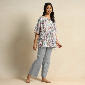  Hand Block Printed Cotton Kaftan & Pyjama Night Suit Set 