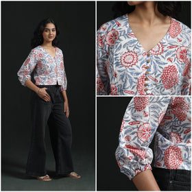 Hand block sanganeri print cotton floral crop top 09
